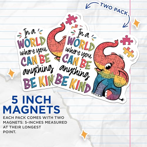 (2 Pack) Inspirational Quote Magnet - Puzzle Piece Elephant Decor - 5" On Longest Side - Sticks to Smooth Flat Surfaces - Made in USA - MAG10049