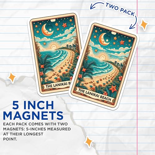 (2 Pack) Coastal Decor Magnet - Tropical Art - Vacation Souvenir - 5" On Longest Side - Sticks to Smooth Flat Surfaces - Made in USA - MAG10313