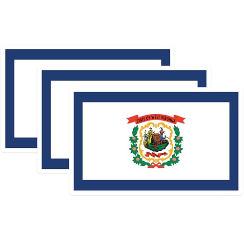 (3 Pack) West Virginia Flag Decals - WV State Pride - Laptop Decals - 3 Inches On Longest Side - Easy Peel & Apply - Made in USA - 3MCS0221