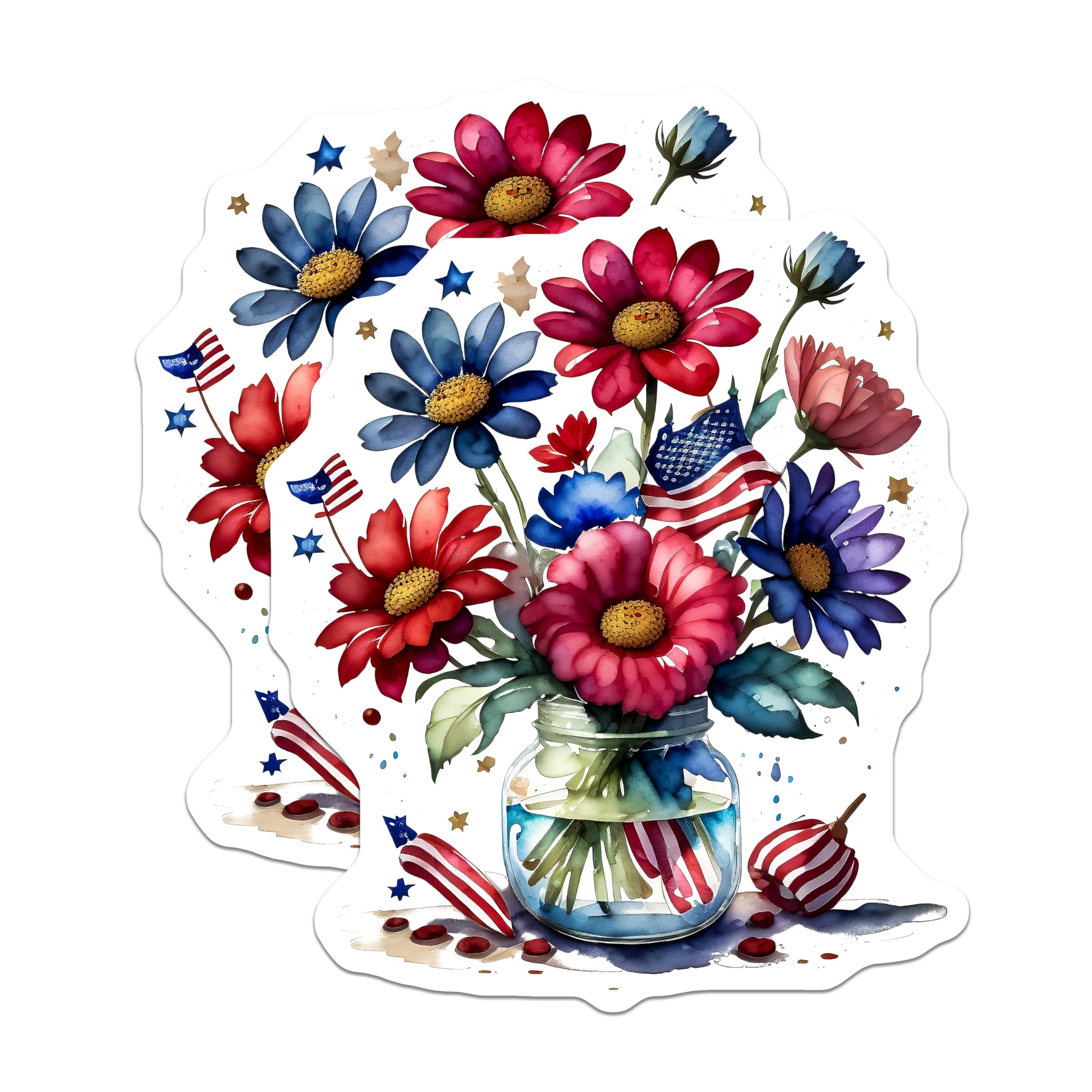 (2 Pack) Patriotic Flower Magnets - American Flag Decor - July 4th Fridge Magnets - 5" On Longest Side - Premium Magnet - for Cars, Refrigerators, Toolboxes, Lockers - Made in USA - MAG14367