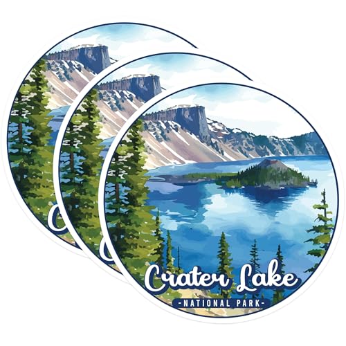 (3 Pack) Crater Lake Decals - National Park Decal - Travel Decals - 3 Inches On Longest Side - Easy Peel & Apply - Made in USA - 3MCS0494