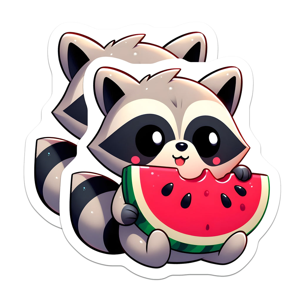 (2 Pack) Cute Raccoon Watermelon Magnets - Funny Animal Fridge Decor - Summer Kawaii Art for Kids Teens - 5 Inches On Longest Side - Thick Durable Magnet - Made in USA - MAG37608