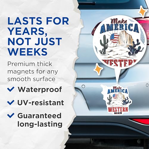 (2 Pack) Make America Western Again Magnets Magnets - Desert Scene - Cactus Art - 5" On Longest Side - Made in USA - Sticks to Refrigerators & Metal Surfaces - MAG8959