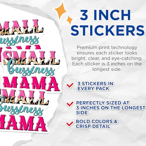 (3 Pack) Small Business Mama Decals - Laptop Sticker - Entrepreneur Mom - 3 Inches On Longest Side - Easy Peel & Apply - Made in USA - 3MCS6468