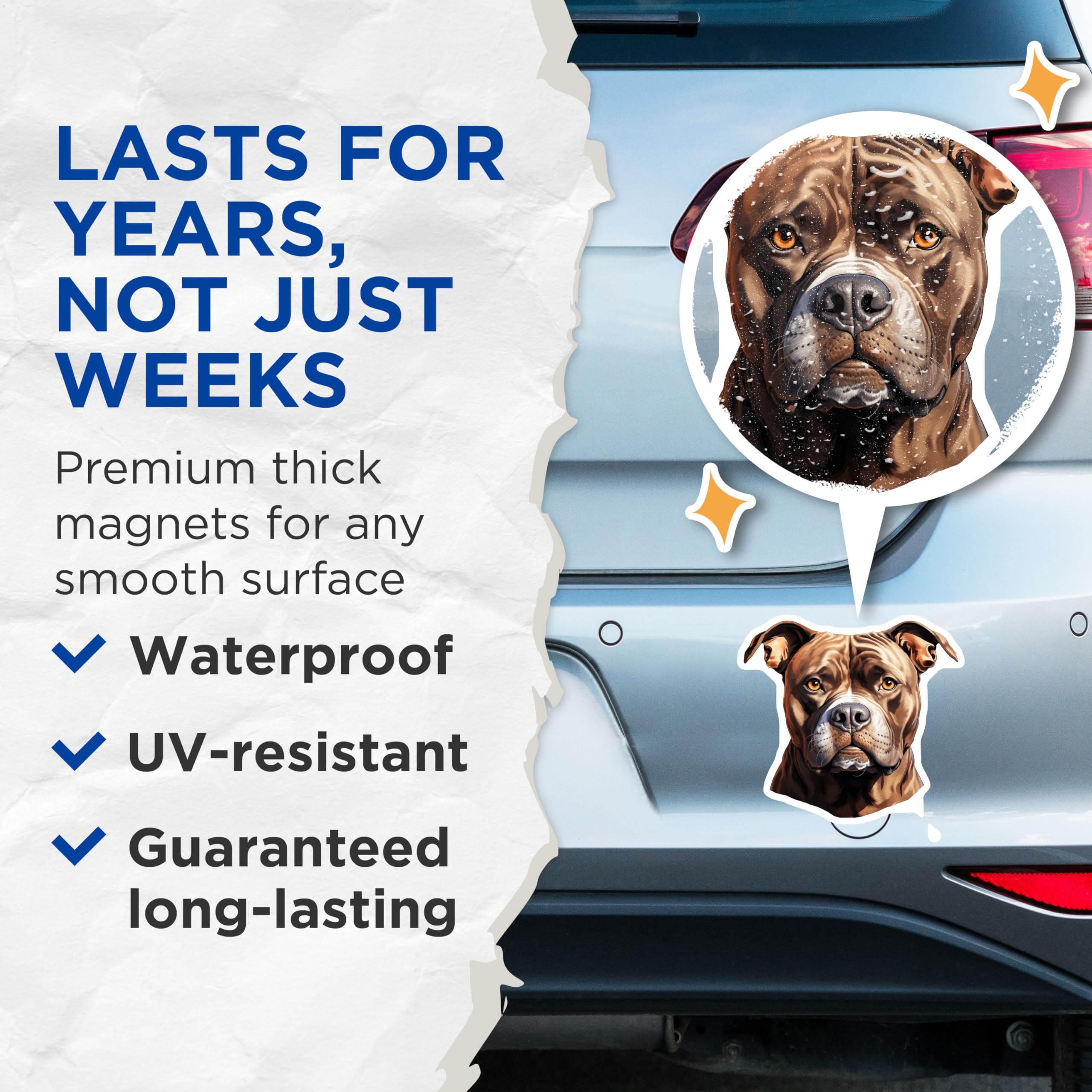 (2 Pack) Brown Pitbull Dog Magnets - Realistic Pitbull Art - Pet Parent Refrigerator Decor - 5 Inches On Longest Side - Thick Durable Magnet - Made in USA - MAG29494
