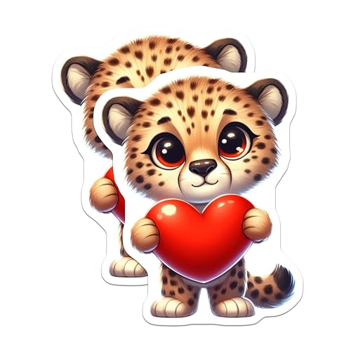 (2 Pack) Cute Animal Magnets - Cheetah Holding Heart - Refrigerator - Office and Locker Accessories - 5" On Longest Side - for Cars, Fridges, Toolboxes - Made in USA - MAG3645