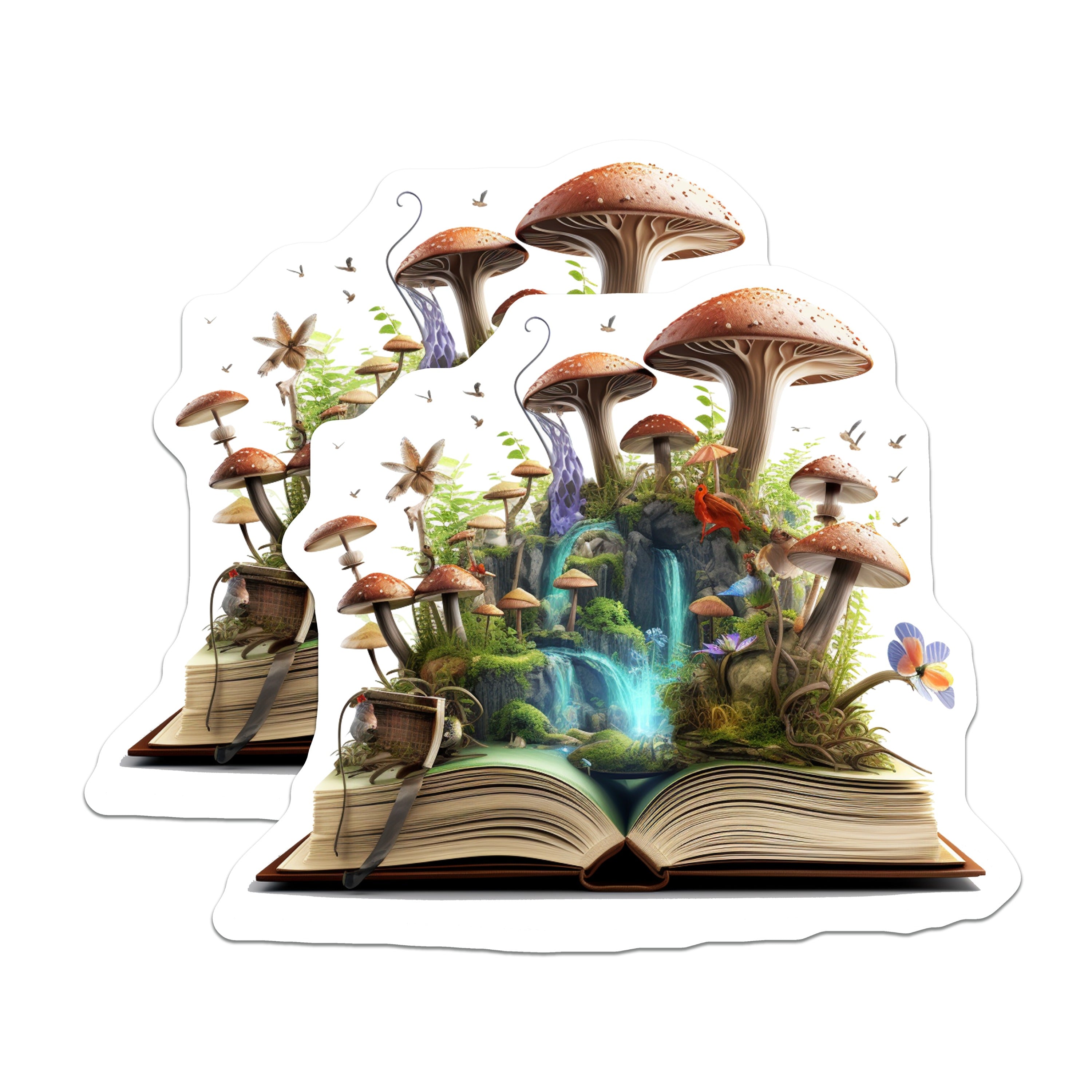 (2 Pack) Enchanted Storybook Magnets - Mushroom Forest Waterfall Fridge Decor - Whimsical Reader Nature Lover - 5 Inches On Longest Side - Thick Durable Magnet - Made in USA - MAG39867