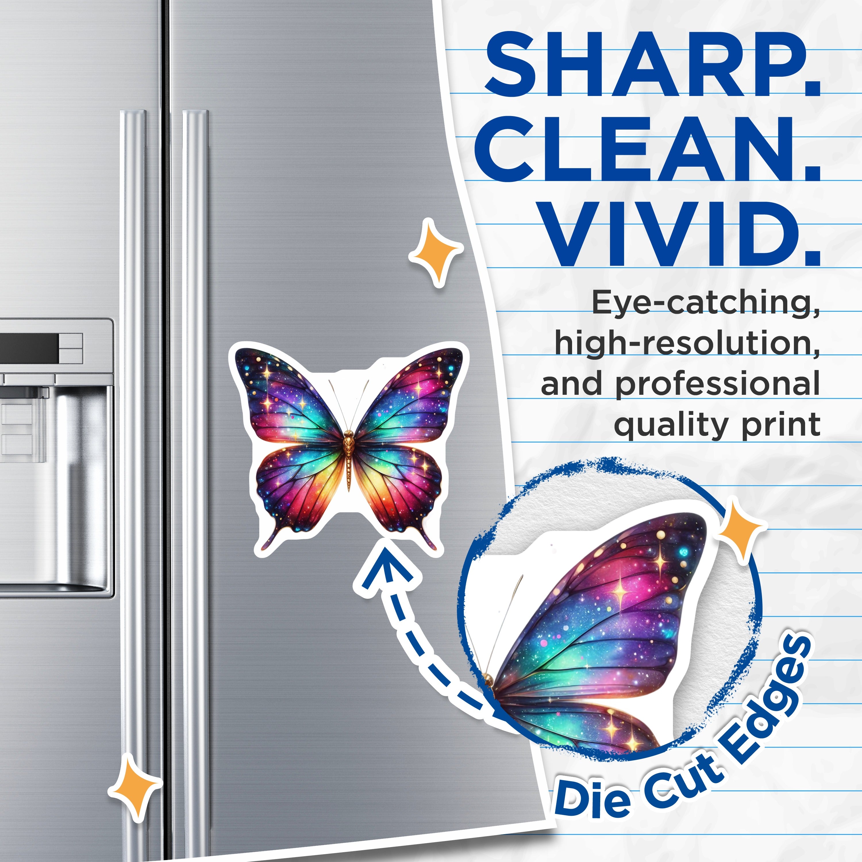 (2 Pack) Galaxy Butterfly Magnets - Celestial Space Decor - Whimsical Aesthetic Art for Fridge - 5 Inches On Longest Side - Thick Durable Magnet - Made in USA - MAG37668