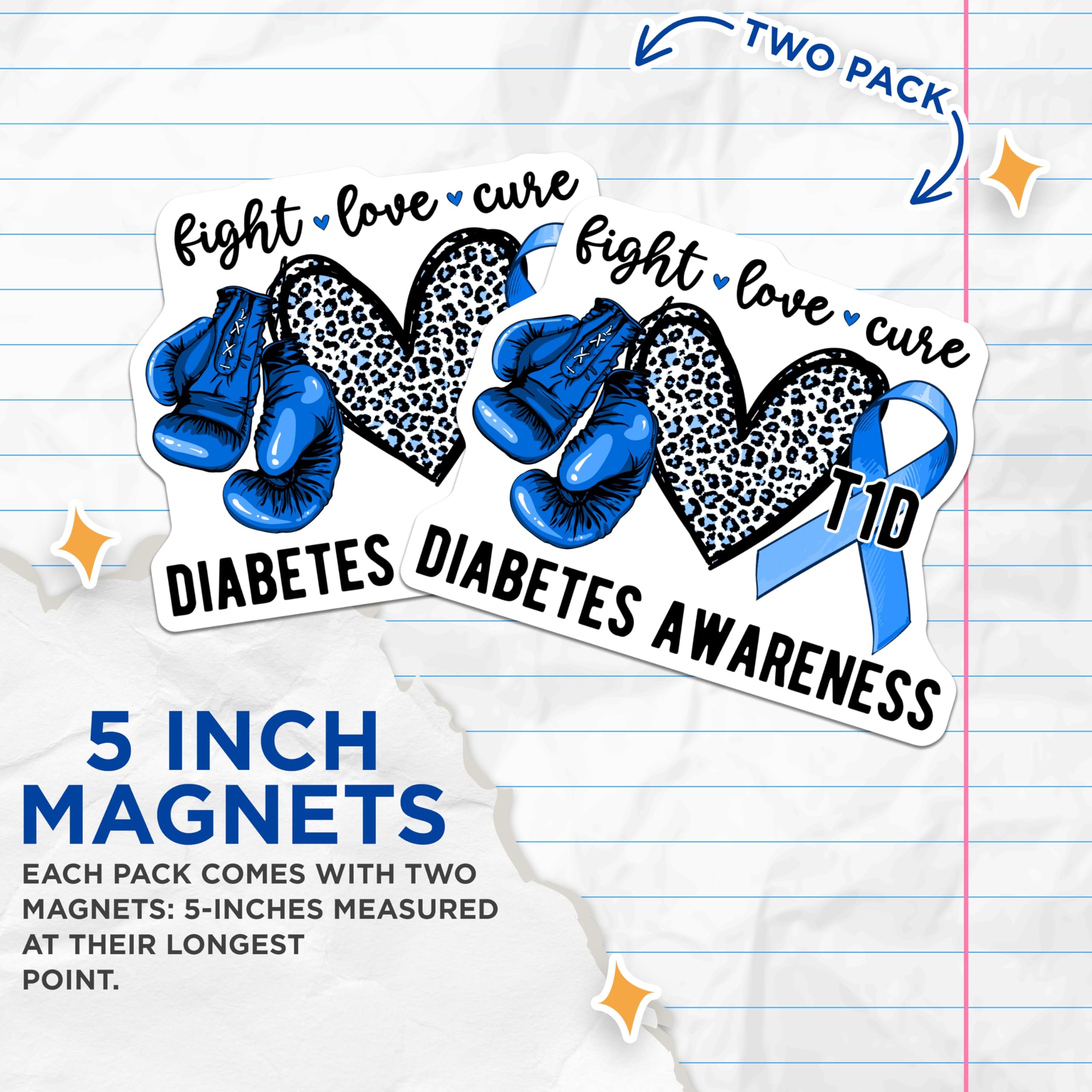 (2 Pack) Diabetes Awareness Magnets - Type 1 Diabetes T1D - Fight Love Cure Magnets - 5" On Longest Side - Premium Magnet - for Cars, Refrigerators, Toolboxes, Lockers - Made in USA - MAG16502