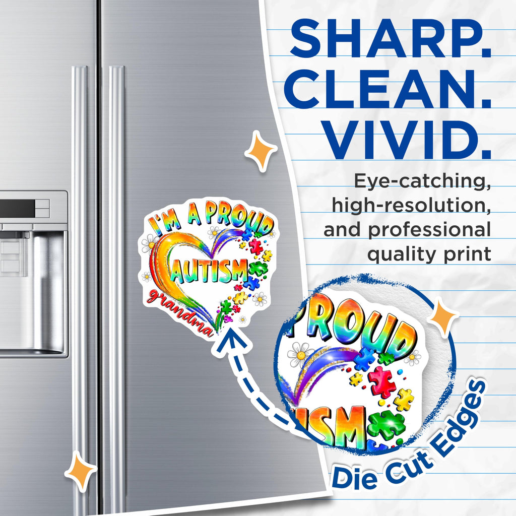 (2 Pack) Proud Autism Grandma Magnets - Autism Awareness Support - Rainbow Heart Grandparent Refrigerator Decor - 5 Inches On Longest Side - Thick Durable Magnet - Made in USA - MAG29508