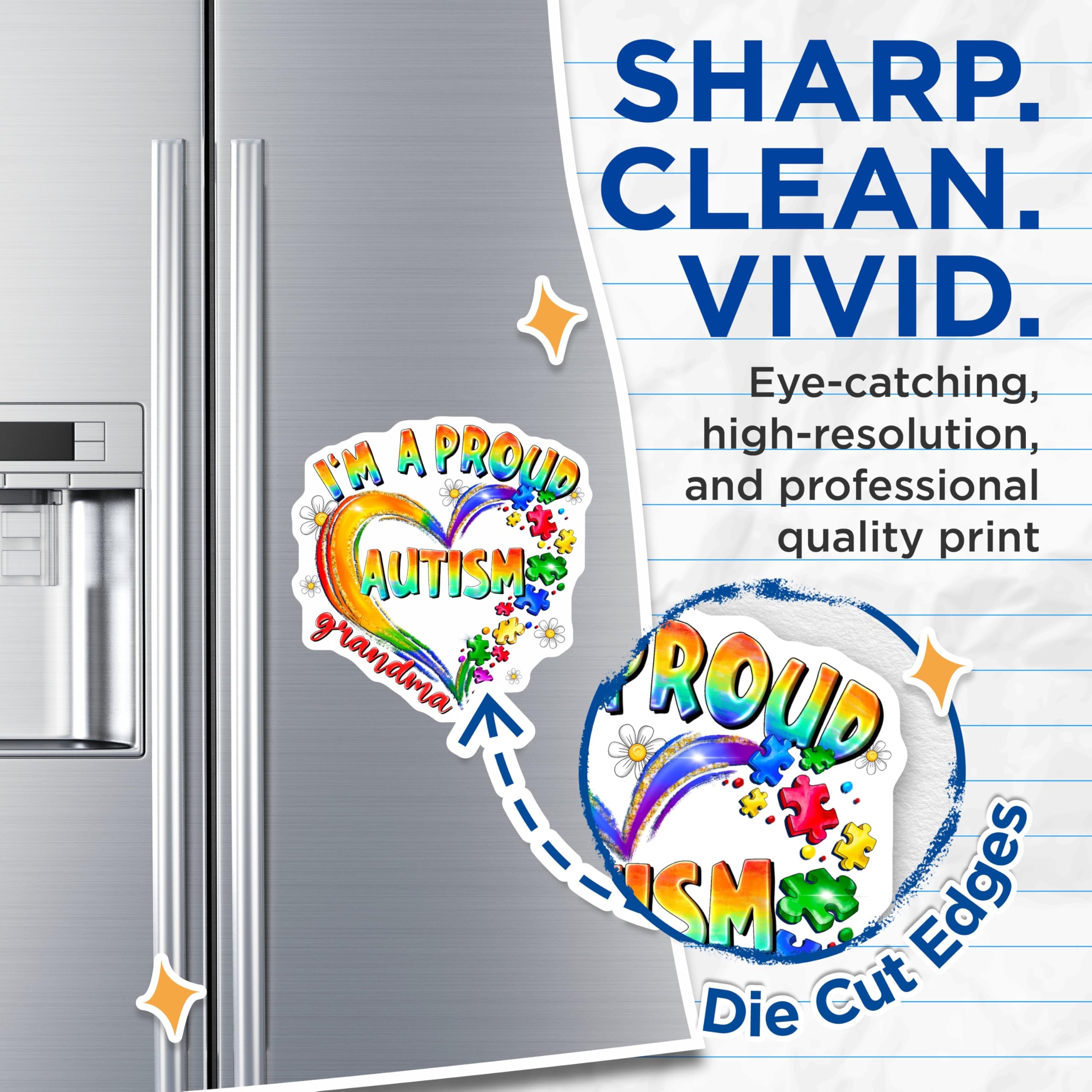 (2 Pack) Proud Autism Grandma Magnets - Autism Awareness Support - Rainbow Heart Grandparent Refrigerator Decor - 5 Inches On Longest Side - Thick Durable Magnet - Made in USA - MAG29508