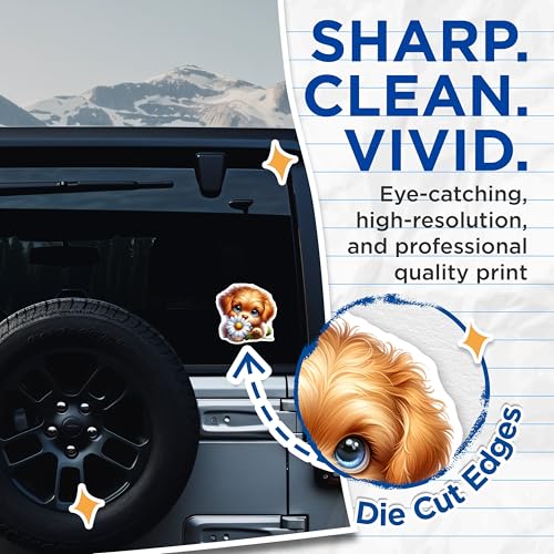 (2 Pack) Cute Puppy Stickers - Adorable Dog Sticker - Animal Lover Decals - 5" On Longest Side - Sticks to Smooth Flat Surfaces - Made in USA - BMCS9395