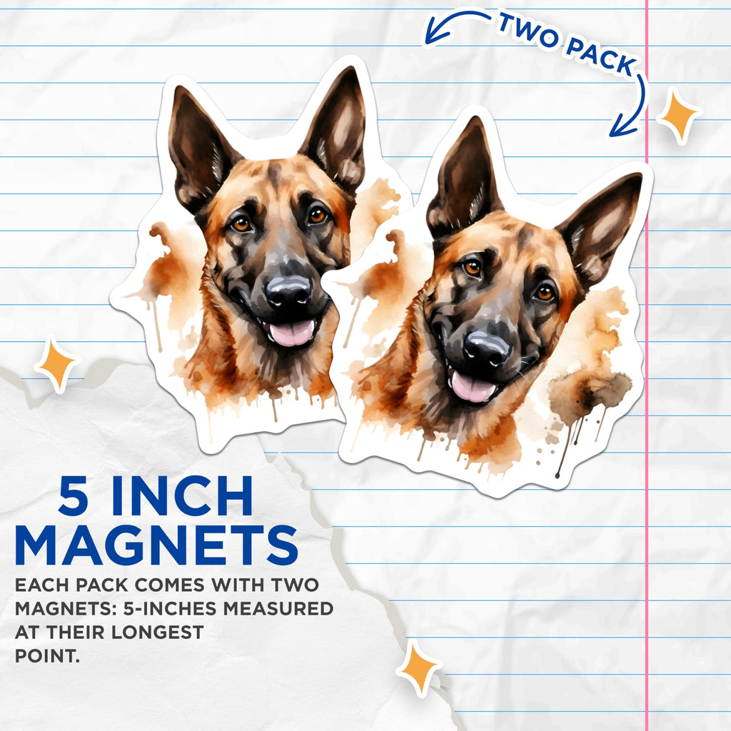 (2 Pack) German Shepherd Magnets - Watercolor Dog Art - Pet Lover Decor Accents - 5 Inches On Longest Side - Thick Durable Magnet - Made in USA - MAG27280