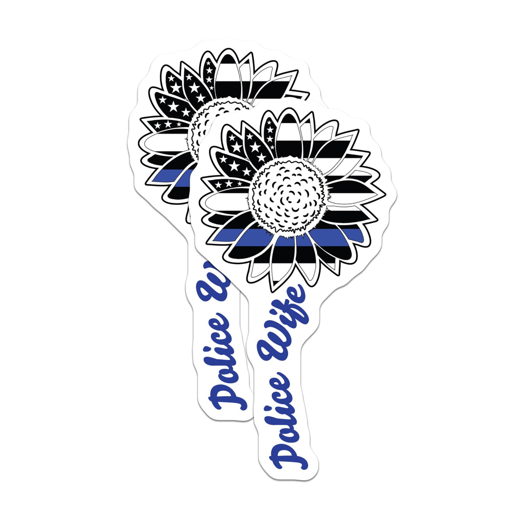 (2 Pack) Police Wife Sunflower Magnets - Thin Blue Line Support Decor - Law Enforcement Spouse Accessory - 5 Inches On Longest Side - Thick Durable Magnet - Made in USA - MAG22401