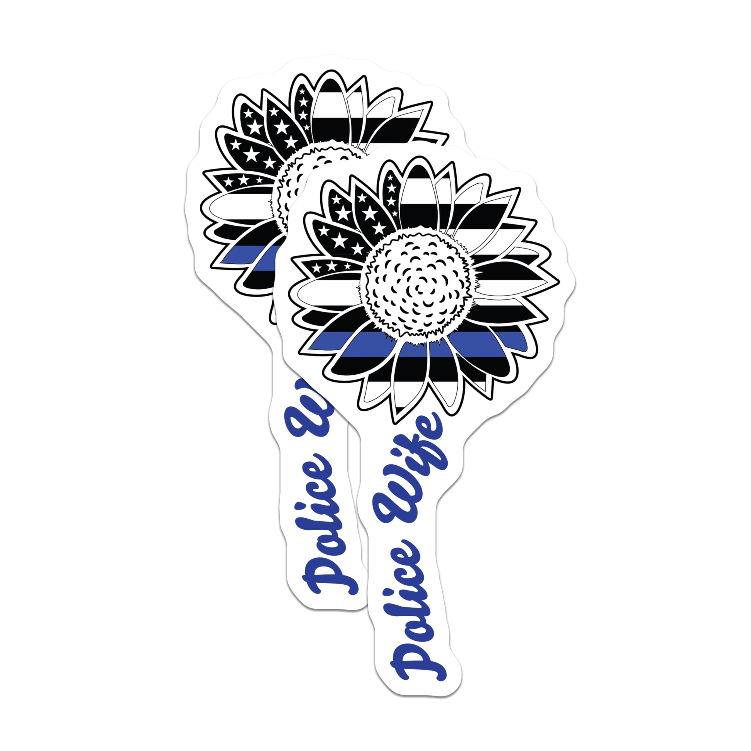 (2 Pack) Police Wife Sunflower Magnets - Thin Blue Line Support Decor - Law Enforcement Spouse Accessory - 5 Inches On Longest Side - Thick Durable Magnet - Made in USA - MAG22401
