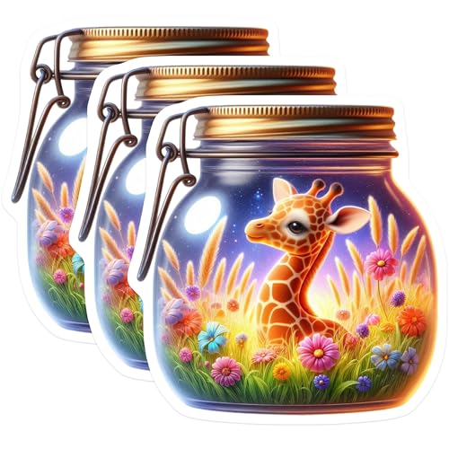 (3 Pack) Giraffe in Jar Decals - Whimsical Art - Laptop Decal - 3 Inches On Longest Side - Easy Peel & Apply - Made in USA - 3MCS8137