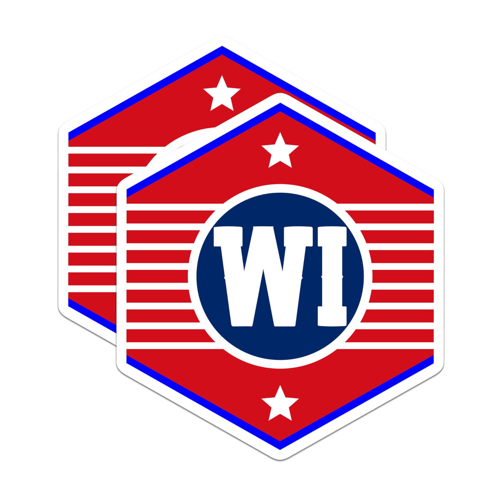 (2 Pack) WI Initial Magnets - Red White Blue - State Pride Decor - 5" On Longest Side - Premium Magnet - for Cars, Refrigerators, Toolboxes, Lockers - Made in USA - MAG18737