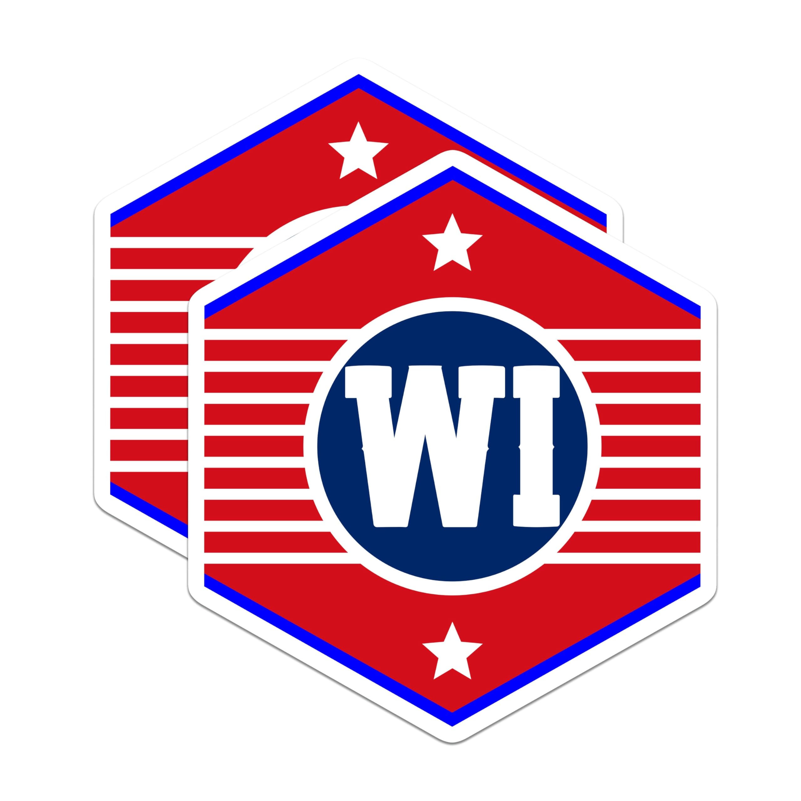 (2 Pack) WI Initial Magnets - Red White Blue - State Pride Decor - 5" On Longest Side - Premium Magnet - for Cars, Refrigerators, Toolboxes, Lockers - Made in USA - MAG18737