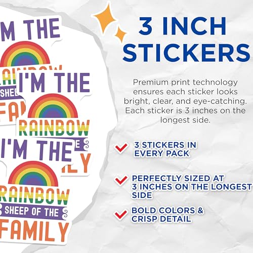 (3 Pack) Rainbow Sheep Decals - Family Pride - Laptop Decal - 3 Inches On Longest Side - Easy Peel & Apply - Made in USA - 3MCS2882