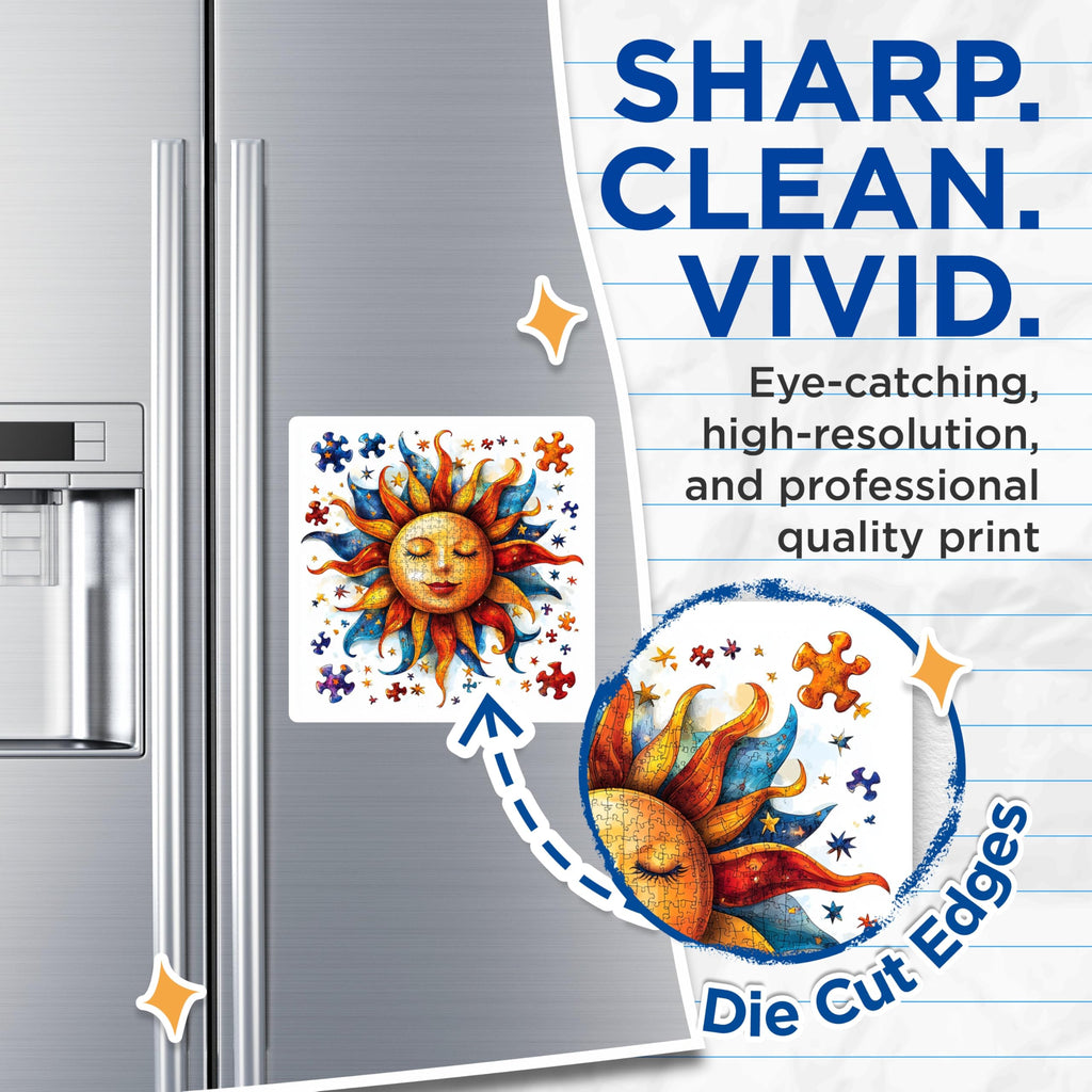 (2 Pack) Puzzle Sun Magnets - Whimsical Celestial Decor - Artistic Bohemian Refrigerator Locker Accessories - 5 Inches On Longest Side - Thick Durable Magnet - Made in USA - MAG30135