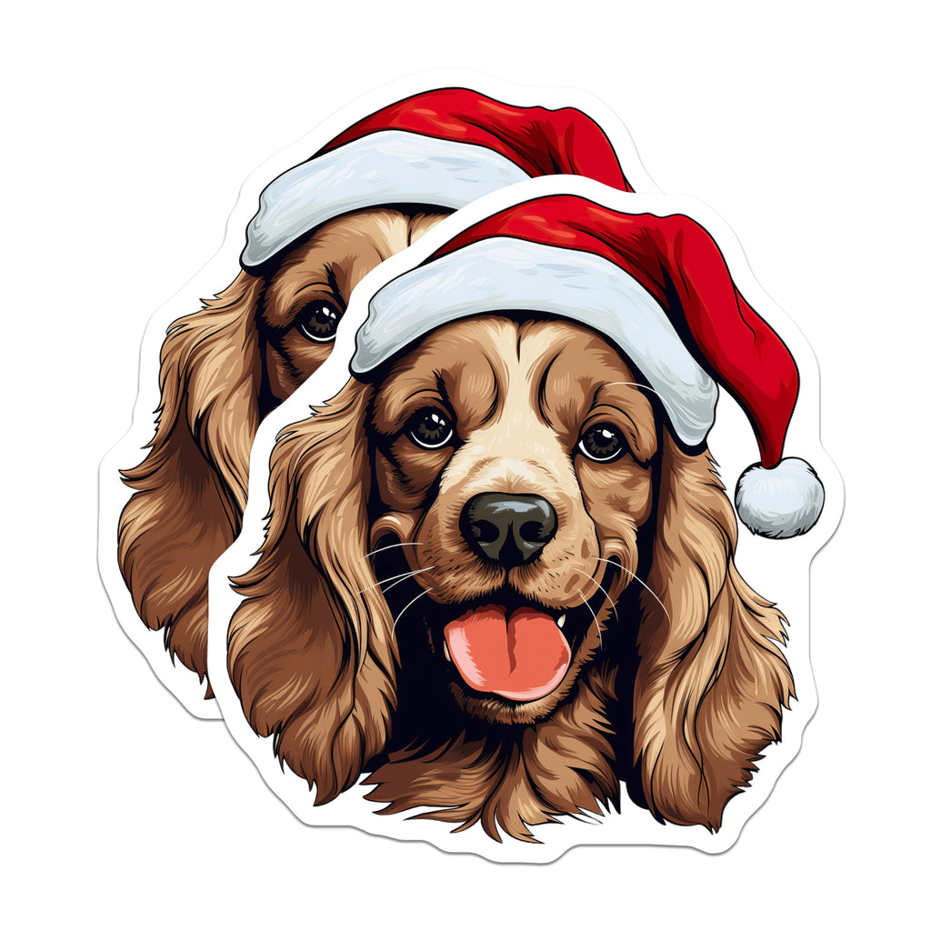 (2 Pack) Cocker Spaniel Christmas Magnets - Santa Hat Dog Decor - Festive Puppy Fridge Art - 5 Inches On Longest Side - Thick Durable Magnet - Made in USA - MAG29297