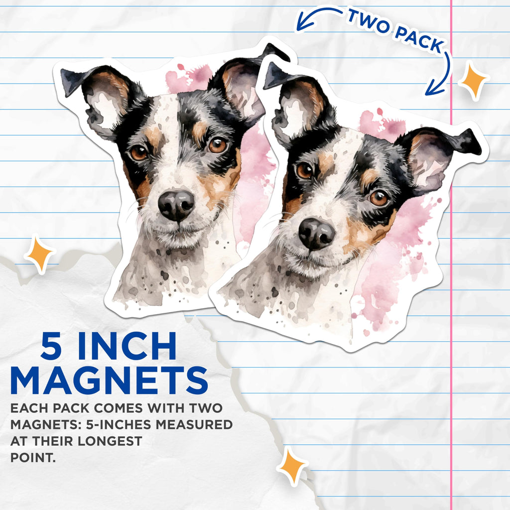 (2 Pack) Jack Russell Magnets - Watercolor Dog Art - Pet Parent Fridge Decor - 5 Inches On Longest Side - Thick Durable Magnet - Made in USA - MAG26447
