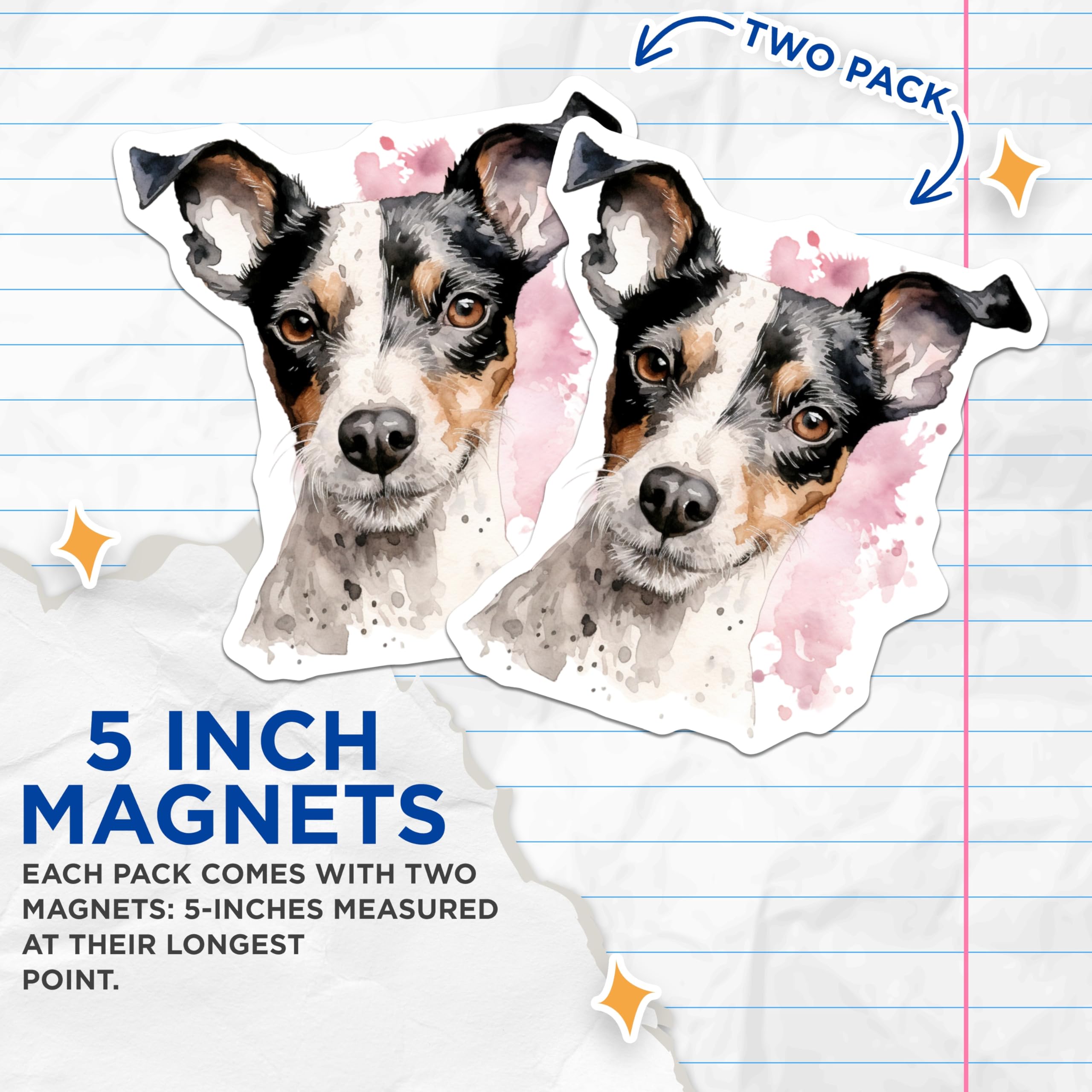 (2 Pack) Jack Russell Magnets - Watercolor Dog Art - Pet Parent Fridge Decor - 5 Inches On Longest Side - Thick Durable Magnet - Made in USA - MAG26447