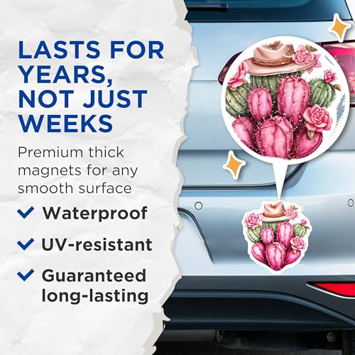 (2 Pack) Cactus with Hat Magnets - Flower Decor Magnets - Western Style Magnets - 5" On Longest Side - for Cars, Refrigerators, Toolboxes, Lockers - Made in USA BMCS3384