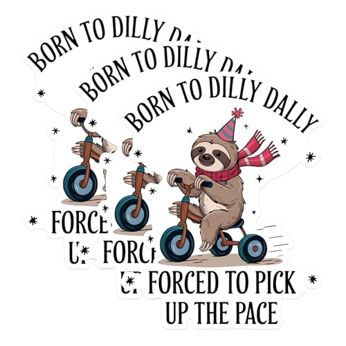 (3 Pack) Born to Dilly Dally Decals - Sloth on Bike - Funny Sloth Decal - 3 Inches On Longest Side - Easy Peel & Apply - Made in USA - 3MCS1660