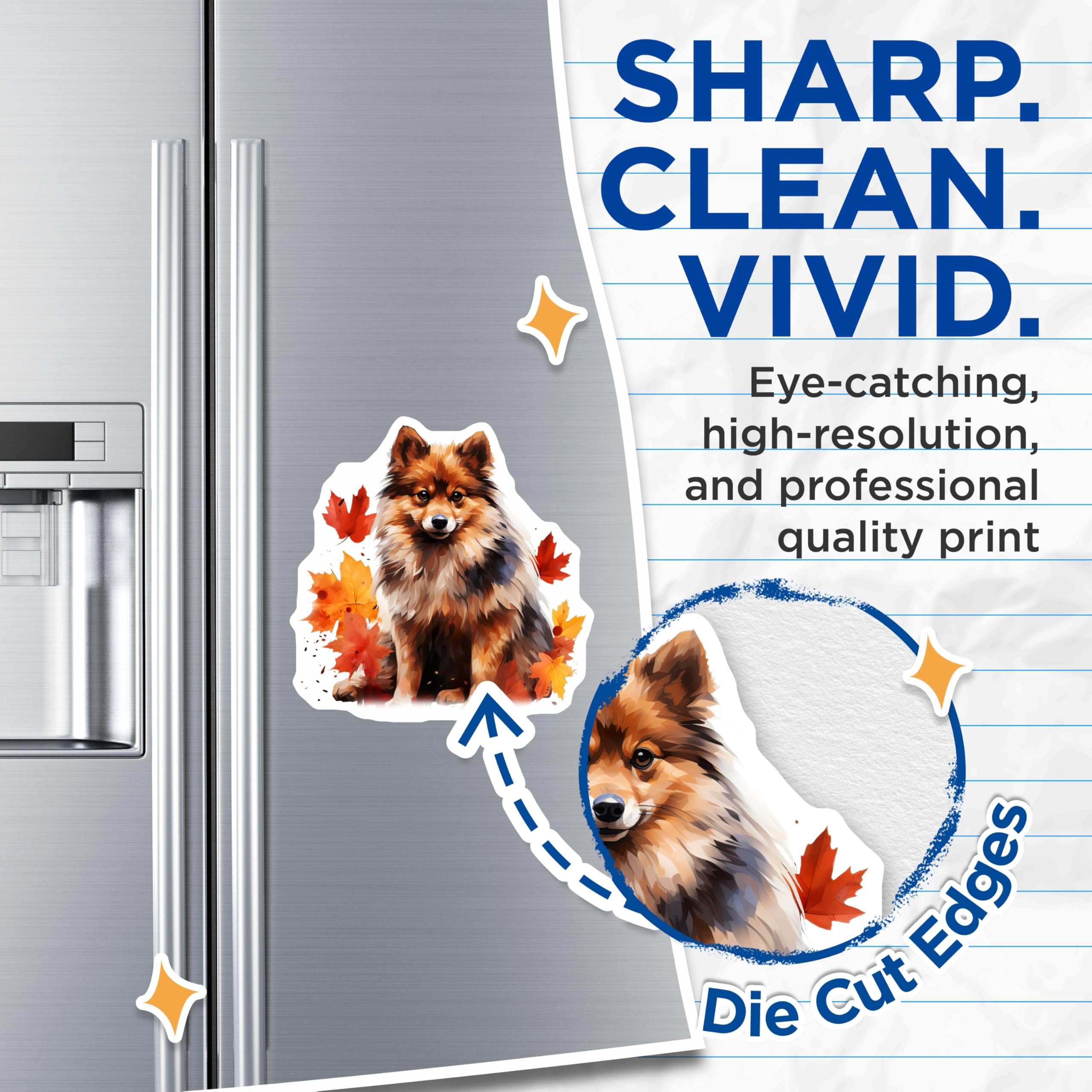 (2 Pack) Autumn Dog Magnets - Fluffy Pomeranian Pet Lover Refrigerator Magnets - Fall Leaves Dog Mom Decor - 5 Inches On Longest Side - Thick Durable Magnet - Made in USA - MAG27801