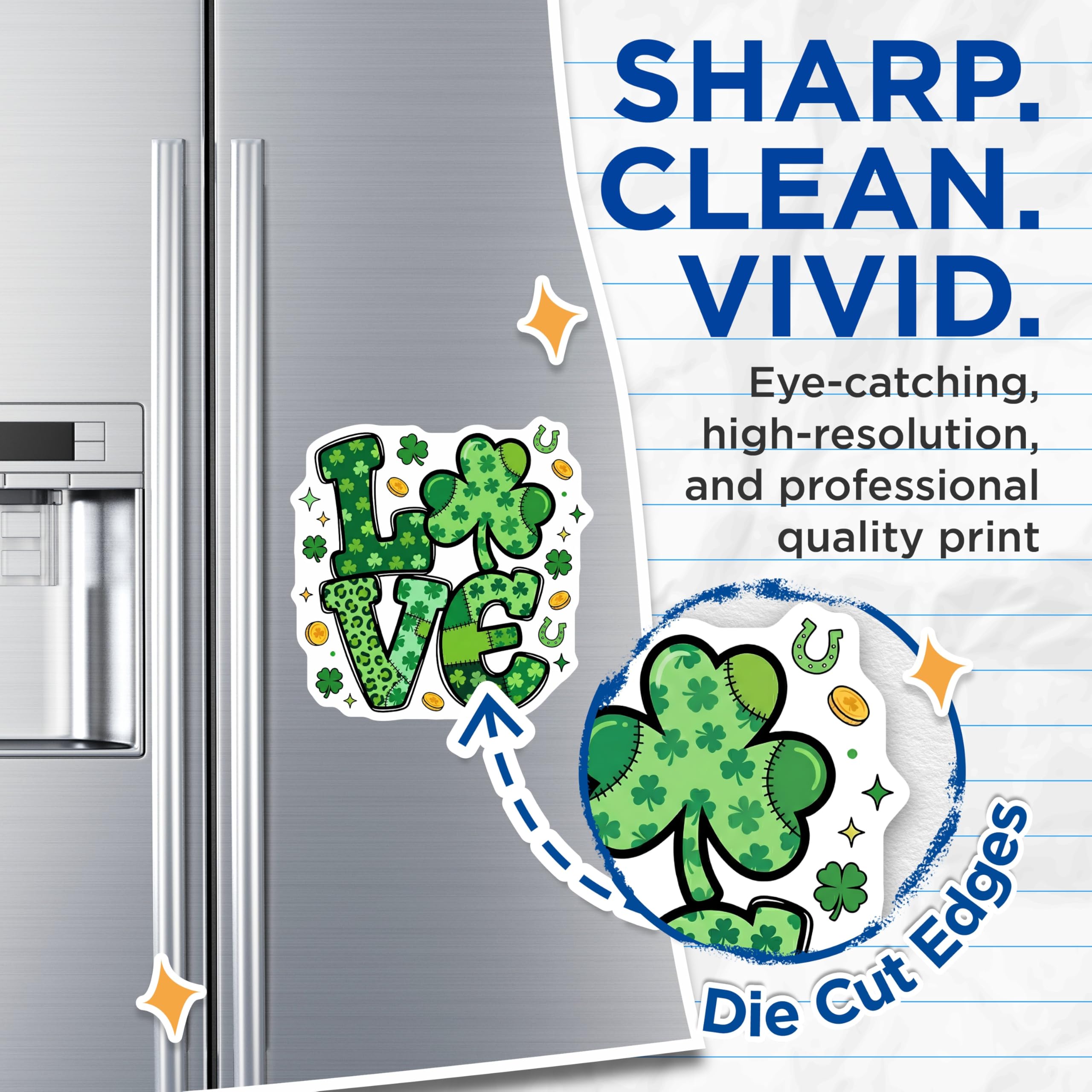 (2 Pack) St Patricks Day Magnets - Shamrock Love Design - Lucky Clover Decor - 5" On Longest Side - Premium Magnet - for Cars, Refrigerators, Toolboxes, Lockers - Made in USA - MAG16850