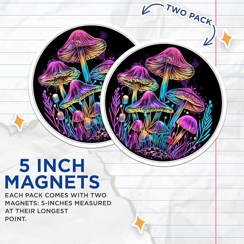 (2 Pack) Glow in The Dark Mushrooms Magnets - Psychedelic Art Magnets - Trippy Home Decor Magnets - 5" On Longest Side - for Cars, Fridges, Toolboxes - Made in USA - MAG6848