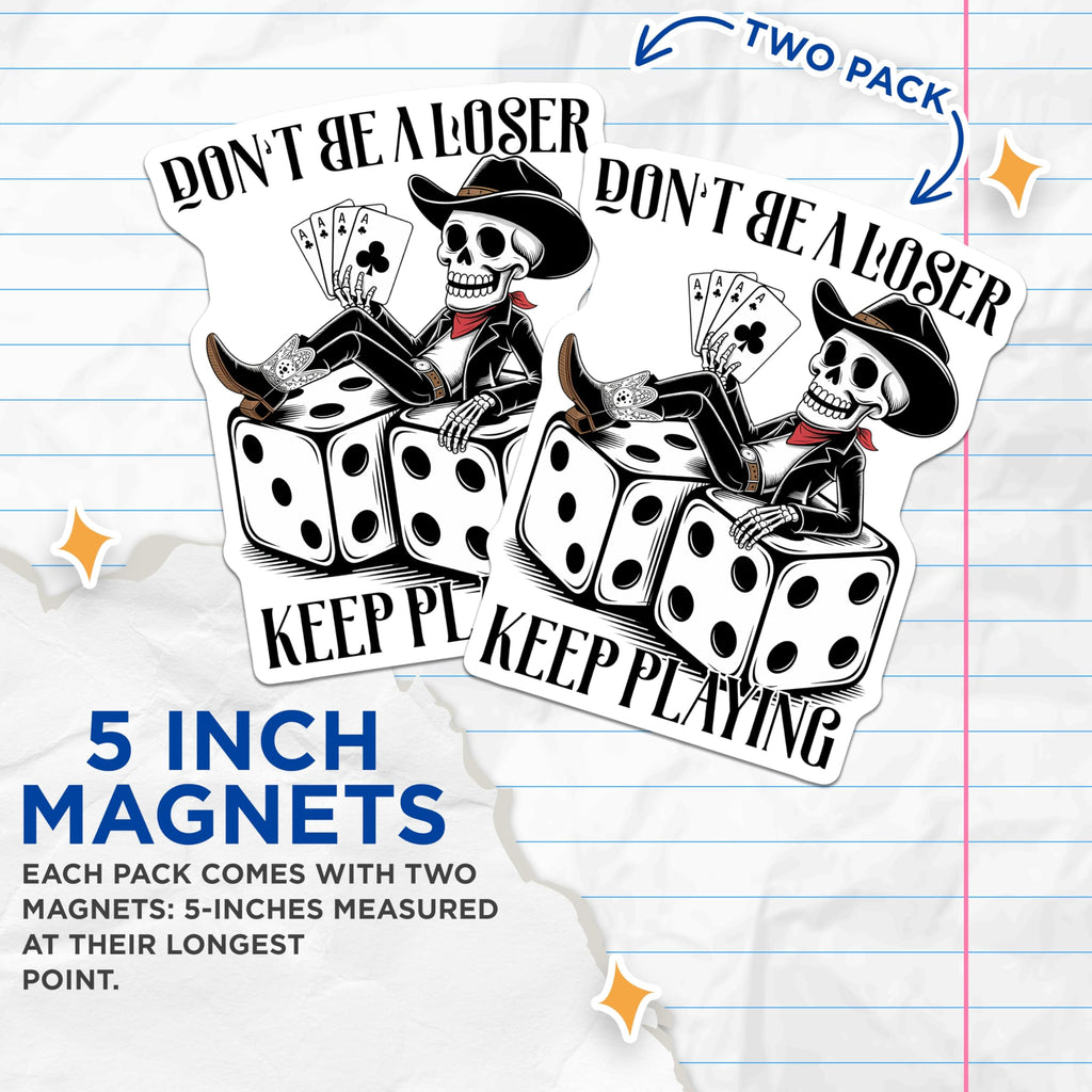 (2 Pack) Poker Skeleton Magnets - Cowboy Gambler - Playing Card Decor - 5" On Longest Side - Premium Magnet - for Cars, Refrigerators, Toolboxes, Lockers - Made in USA - MAG16268