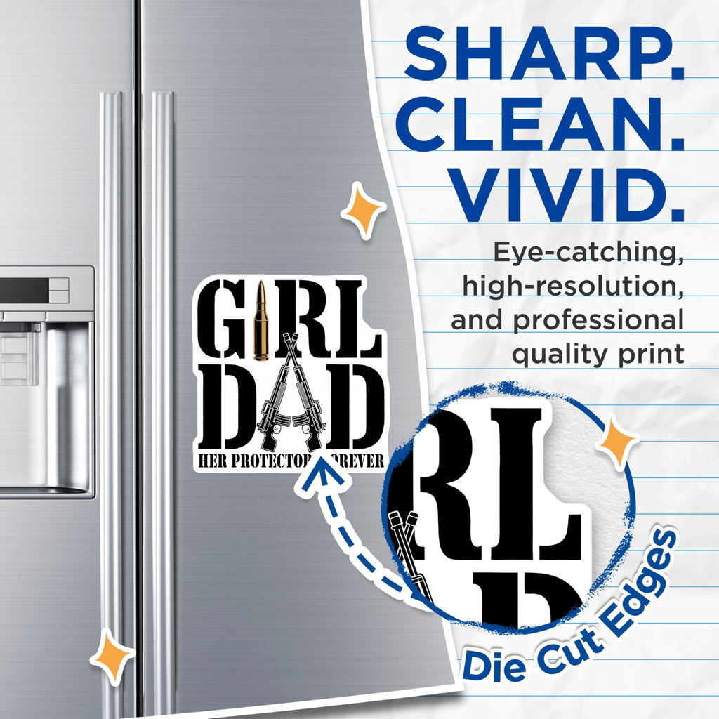 (2 Pack) Girl Dad Magnets - Her Protector - Father Daughter - 5" On Longest Side - Sticks to Smooth Flat Surfaces - Made in USA - MAG10344