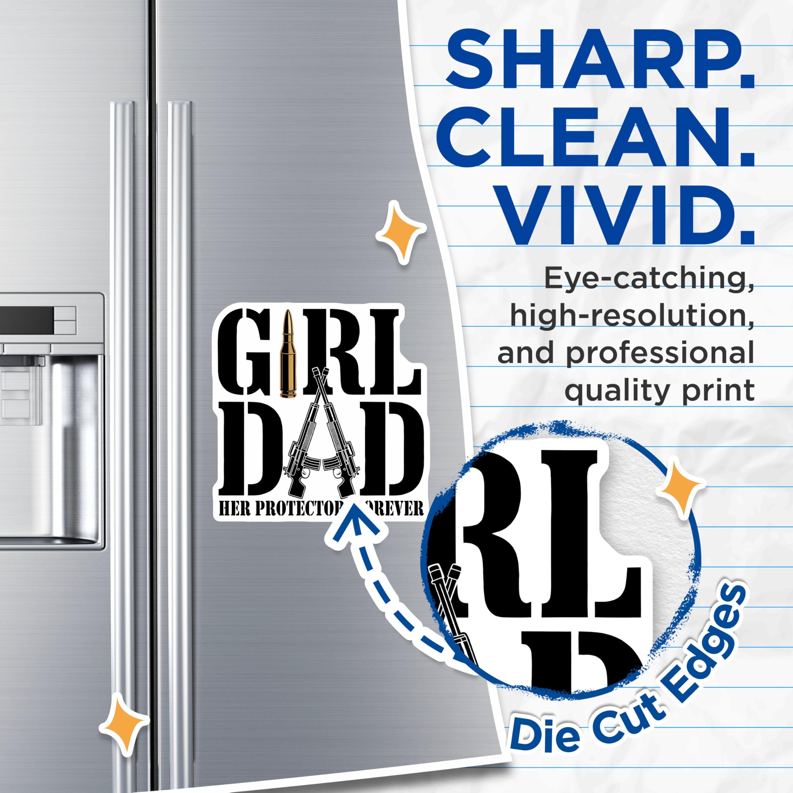 (2 Pack) Girl Dad Magnets - Her Protector - Father Daughter - 5" On Longest Side - Sticks to Smooth Flat Surfaces - Made in USA - MAG10344