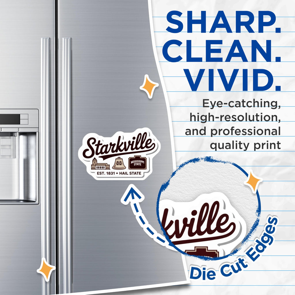 (2 Pack) Starkville Magnets - Mississippi State Bulldog - College Town Pride - 5" On Longest Side - Premium Magnet - for Cars, Refrigerators, Toolboxes, Lockers - Made in USA - MAG17927