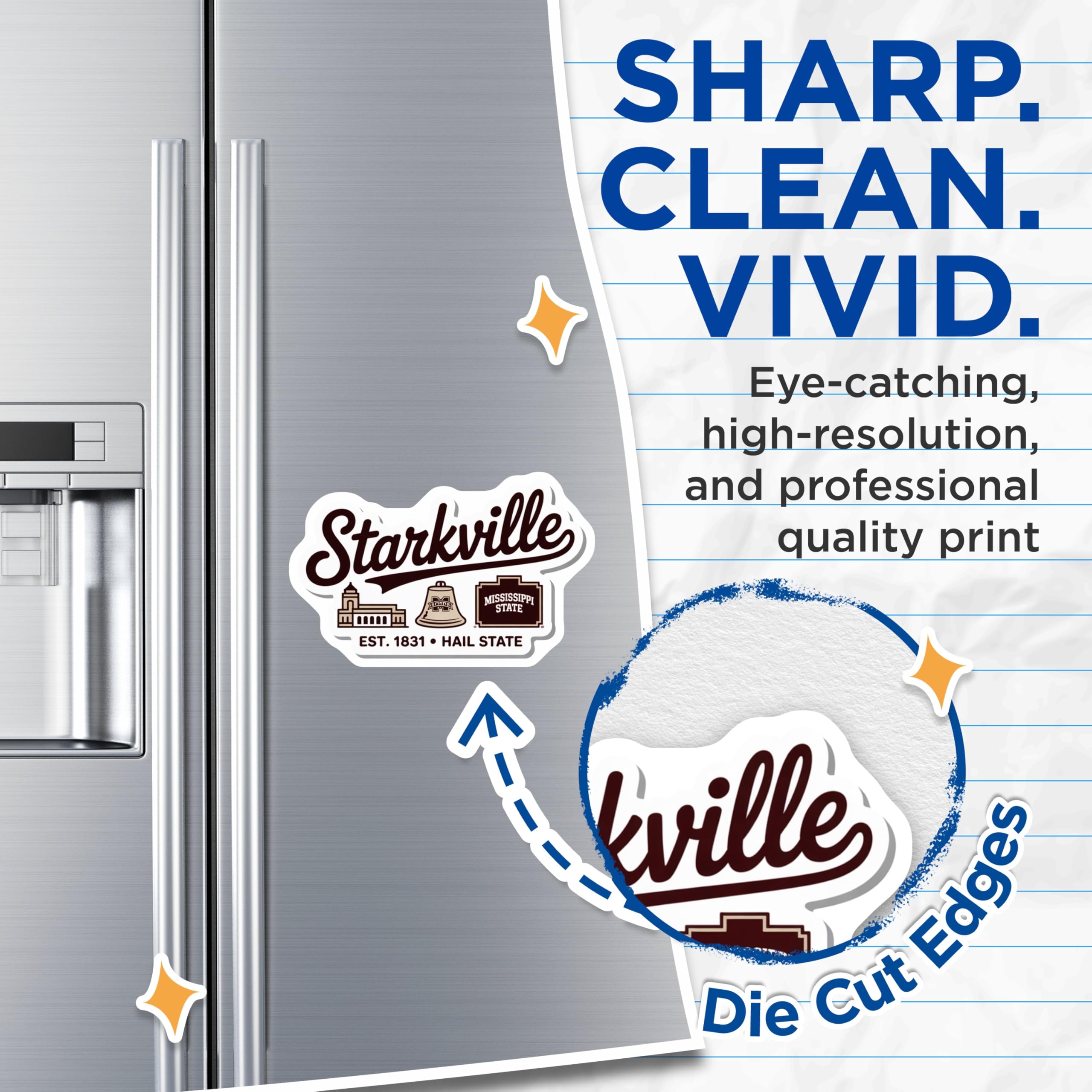 (2 Pack) Starkville Magnets - Mississippi State Bulldog - College Town Pride - 5" On Longest Side - Premium Magnet - for Cars, Refrigerators, Toolboxes, Lockers - Made in USA - MAG17927