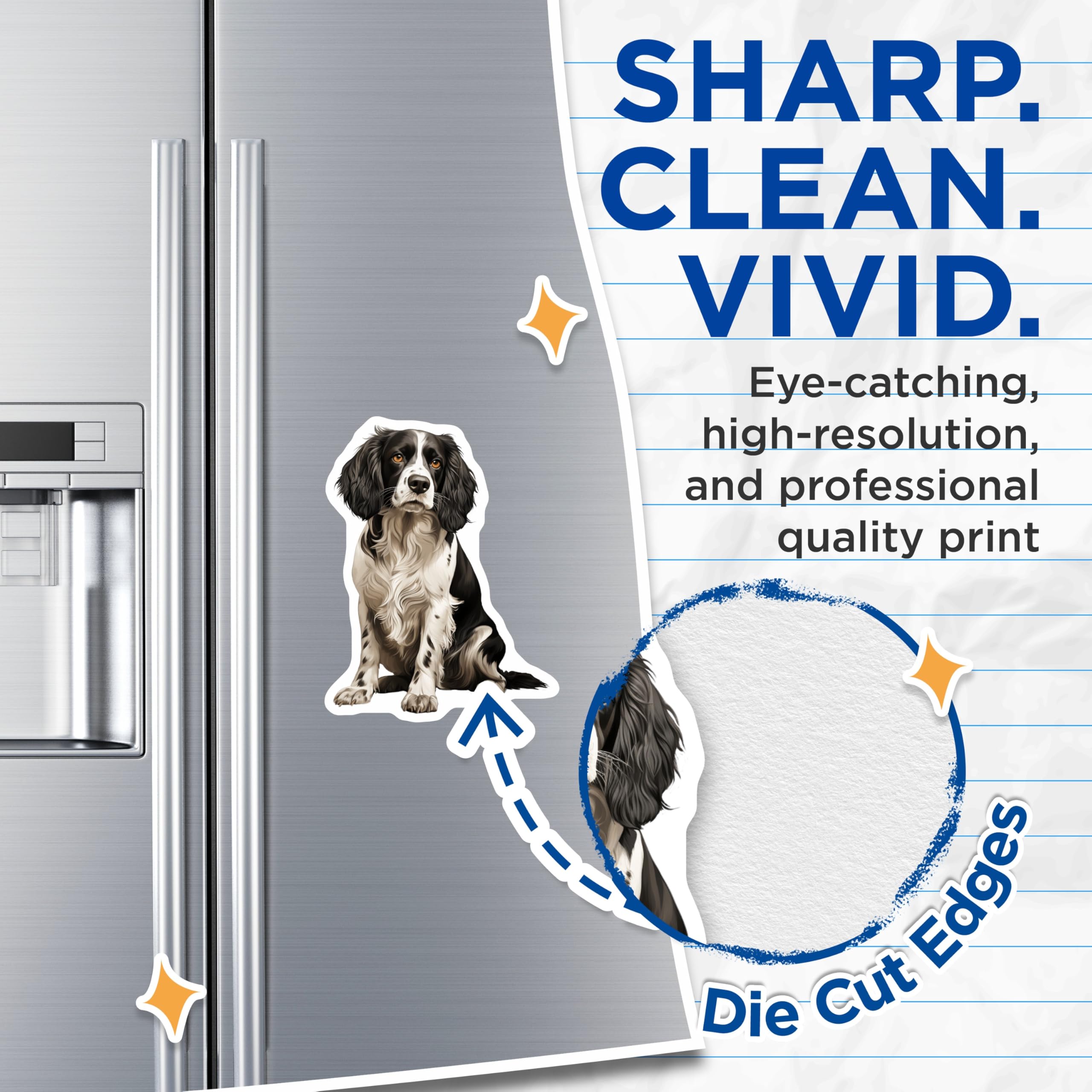 (2 Pack) Springer Spaniel Dog Magnets - Black White Canine Art - Pet Lover Refrigerator Decor - Spaniel Owner Housewarming - 5 Inches On Longest Side - Thick Durable Magnet - Made in USA - MAG29076