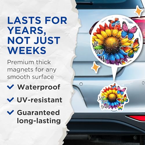 (2 Pack) Butterfly Pride Magnets - Inspirational Quote - Colorful Flower Design - 5" On Longest Side - for Cars, Fridges, Toolboxes - Made in USA - MAG8255