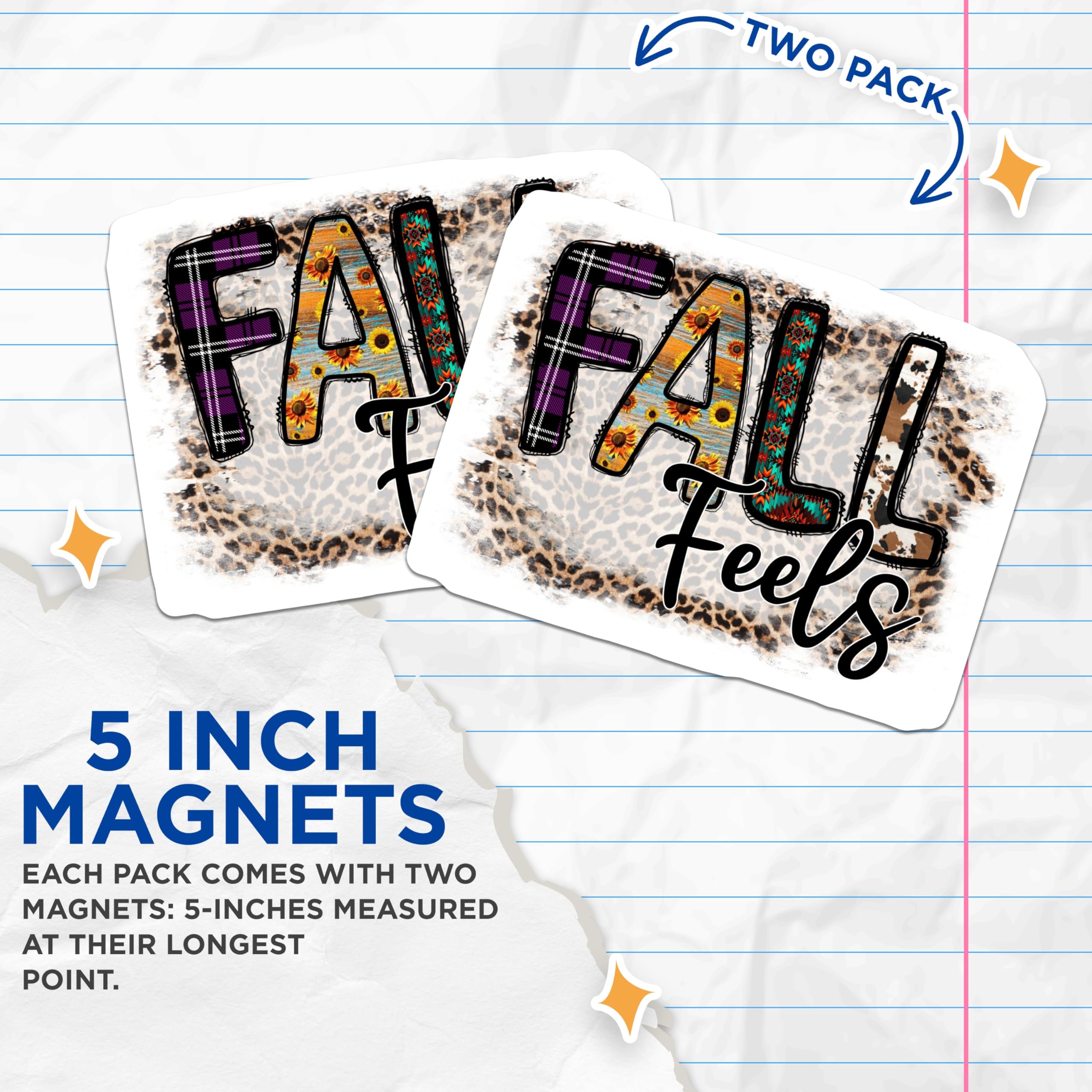 (2 Pack) Fall Feels Magnets - Rustic Farmhouse Decor - Autumn Home Decor - 5 Inches On Longest Side - Thick Durable Magnet - Made in USA - MAG28918