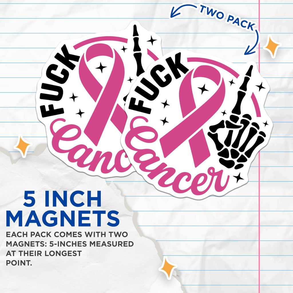 (2 Pack) Cancer Awareness Magnets - Fight Cancer Ribbon - Skeleton Hand Hope Magnets - 5" On Longest Side - Premium Magnet - for Cars, Refrigerators, Toolboxes, Lockers - Made in USA - MAG16956