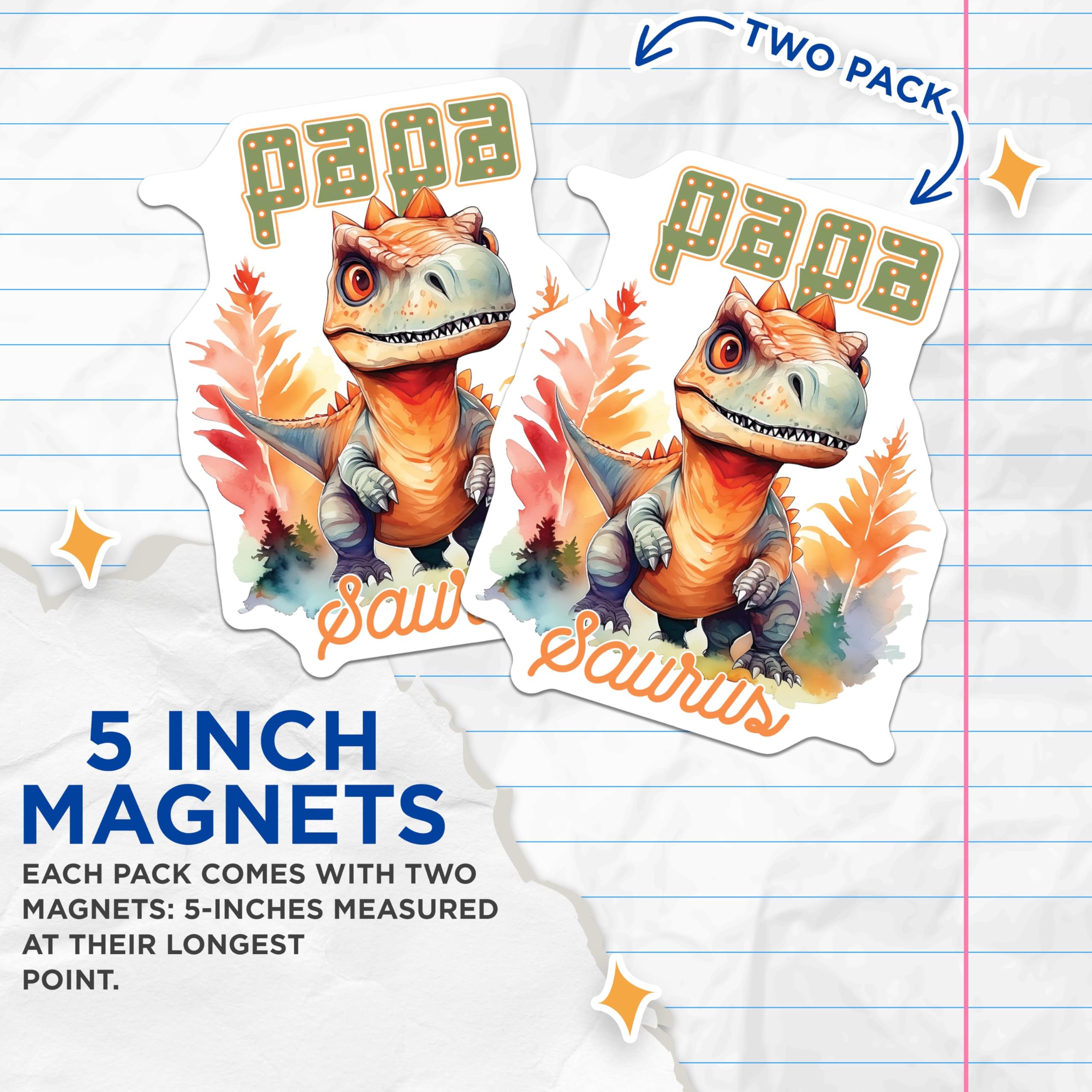 (2 Pack) Papasaurus Magnets - Dinosaur Magnets - Cute Dino Magnets for Dad - 5" On Longest Side - for Cars, Fridges, Toolboxes - Made in USA - MAG4205