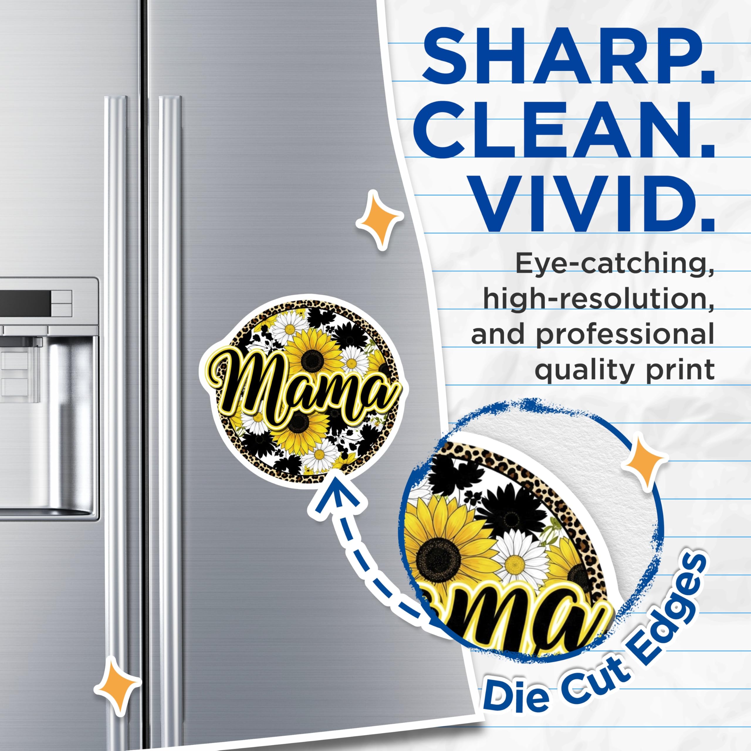 (2 Pack) Mama Sunflower Magnets - Leopard Print Decor - Floral Mom Magnet - 5" On Longest Side - Premium Magnet - for Cars, Refrigerators, Toolboxes, Lockers - Made in USA - MAG16997
