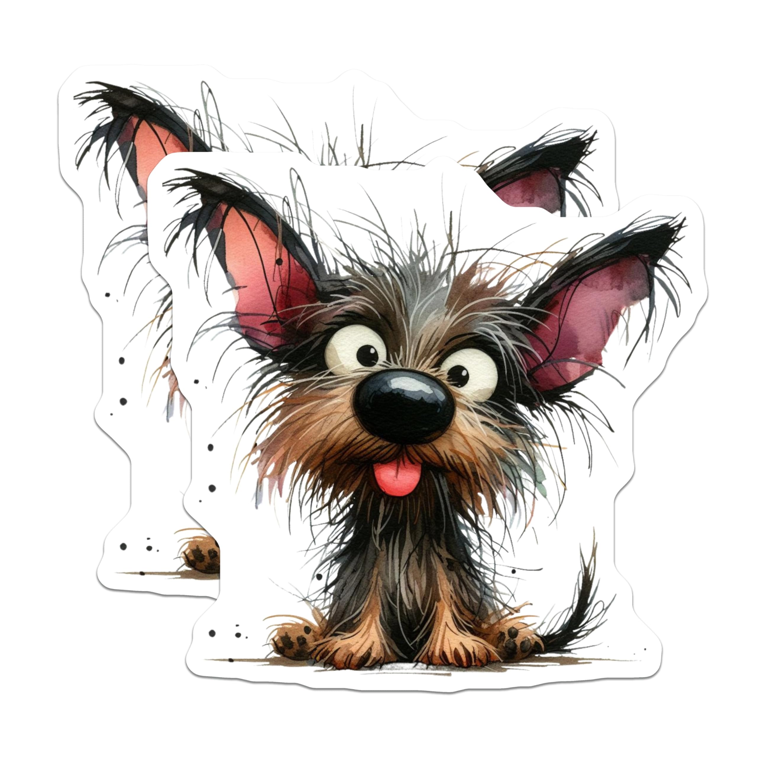 (2 Pack) Cute Scruffy Dog Magnets - Funny Cartoon Terrier Pet Lover Refrigerator Decor - Adorable Yorkie Art - 5 Inches On Longest Side - Thick Durable Magnet - Made in USA - MAG26292