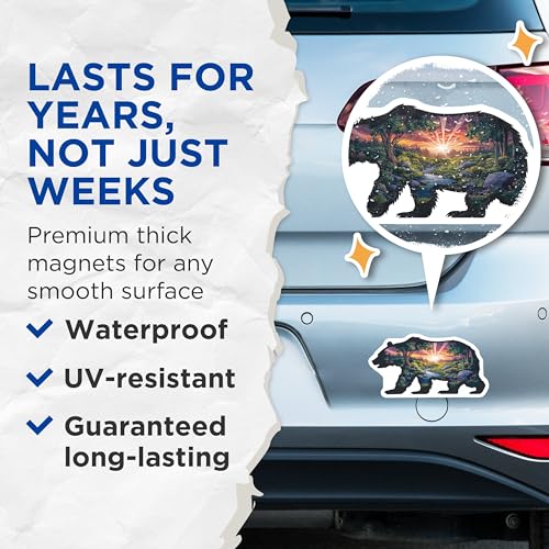 (2 Pack) Bear Silhouette Magnets - Forest Scene - Wildlife Scenery - 5" On Longest Side - for Cars, Fridges, Toolboxes - Made in USA - MAG6720
