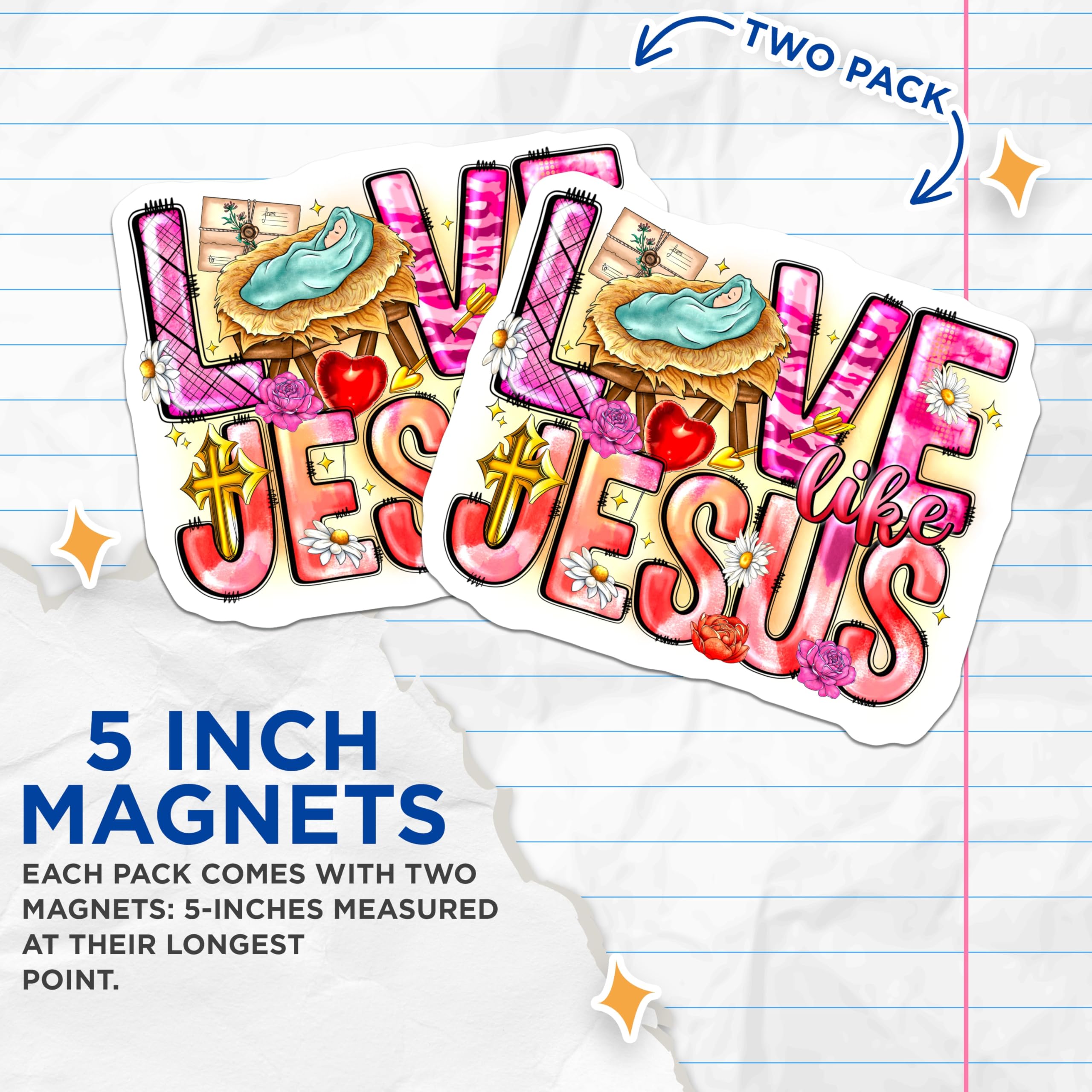 (2 Pack) Christian Magnets - Love Like Jesus Decor - Religious Nativity Scene - Faith Based Home Accessories - 5 Inches On Longest Side - Thick Durable Magnet - Made in USA - MAG24338