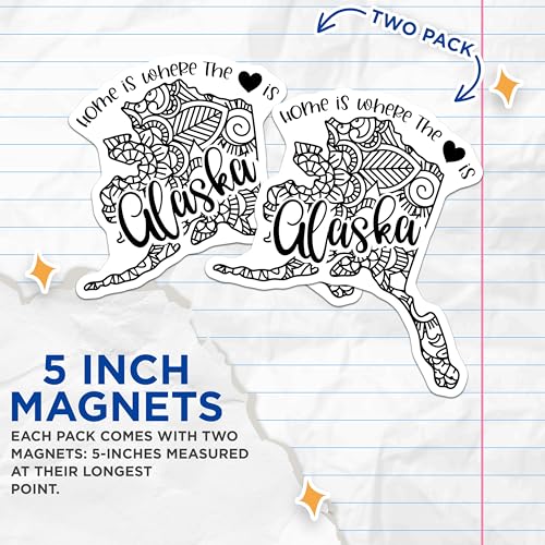 (2 Pack) Alaska State Pride Magnets Magnets - Home is Where The Heart is - Adventure Decor - 5" On Longest Side - Made in USA - Sticks to Refrigerators & Metal Surfaces - MAG9078