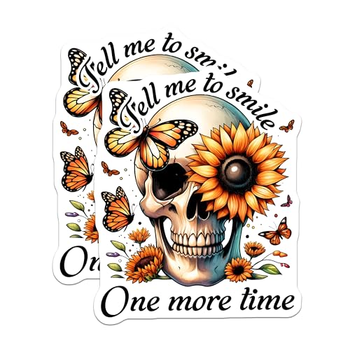 (2 Pack) Skull and Sunflower Magnets - Butterfly Design - Tell Me to Smile One More Time - 5" On Longest Side - for Cars, Fridges, Toolboxes - Made in USA - MAG
