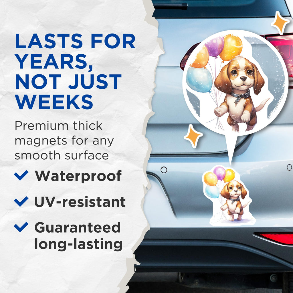 (2 Pack) Beagle Dog Magnets - Puppy Balloons - Cute Animal Refrigerator Magnets - 5" On Longest Side - Premium Magnet - for Cars, Refrigerators, Toolboxes, Lockers - Made in USA - MAG16552