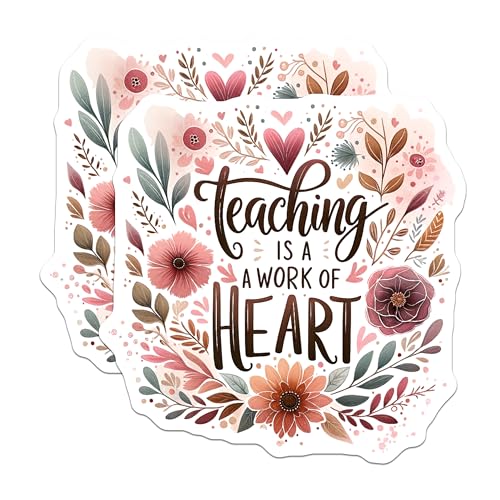 (2 Pack) Teaching is a Work of Heart Stickers - Inspirational Teaching Stickers - Teacher Appreciation Gift Decals - 5" On Longest Side - Sticks to Smooth Flat Surfaces - Made in USA - BMCS4425